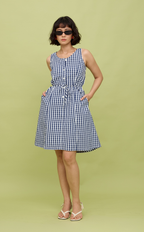 ALMA MINI DRESS - NAVY BLUE GINGHAM