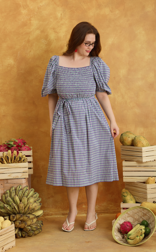 MARIKIT DRESS - PURPLE GREEN MICRO PLAID Shop.TayoStudio