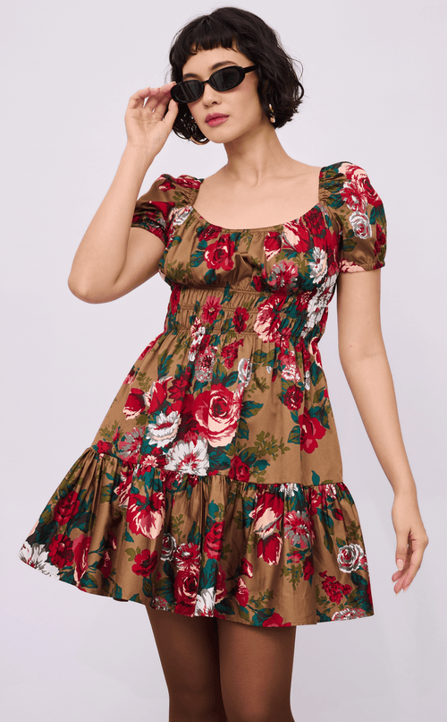 PENELOPE MINI DRESS - VINTAGE RED FLORAL
