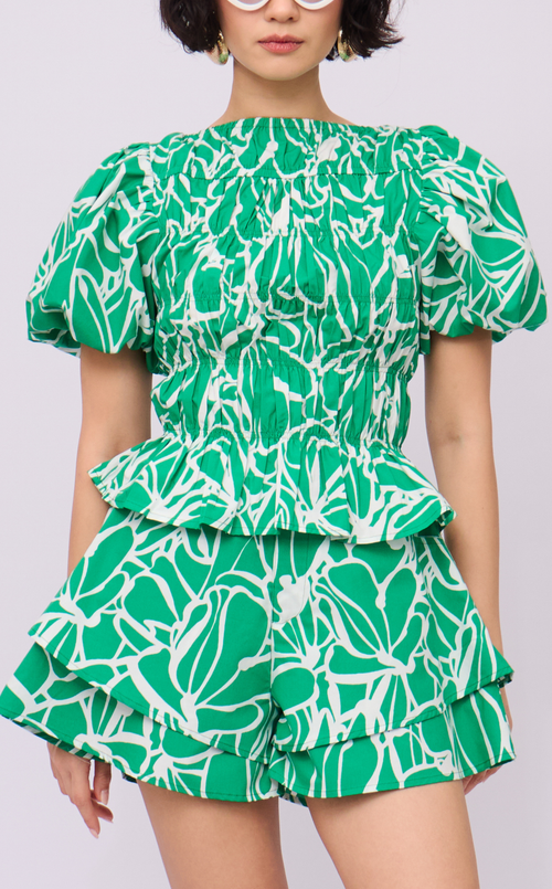 AZUL SHORTS - GREEN FLOWER LINE