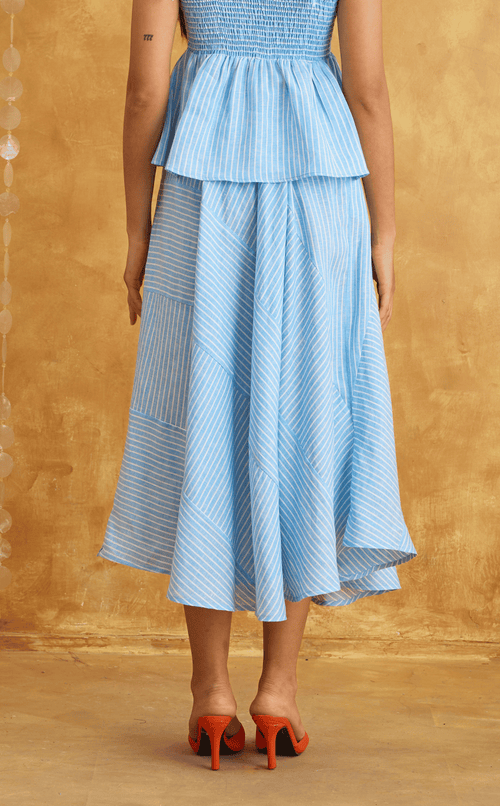 MAYUMI SKIRT - BLUE LINEN STRIPES