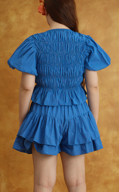 ELENA TOP - BLUE GRID Shop.TayoStudio