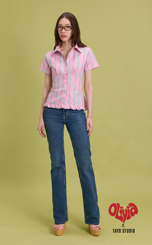 LIV TOP - PINK GREEN STRIPES