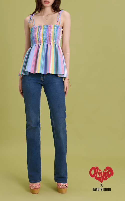 OLI TOP - MULTICOLOR LINEN STRIPES