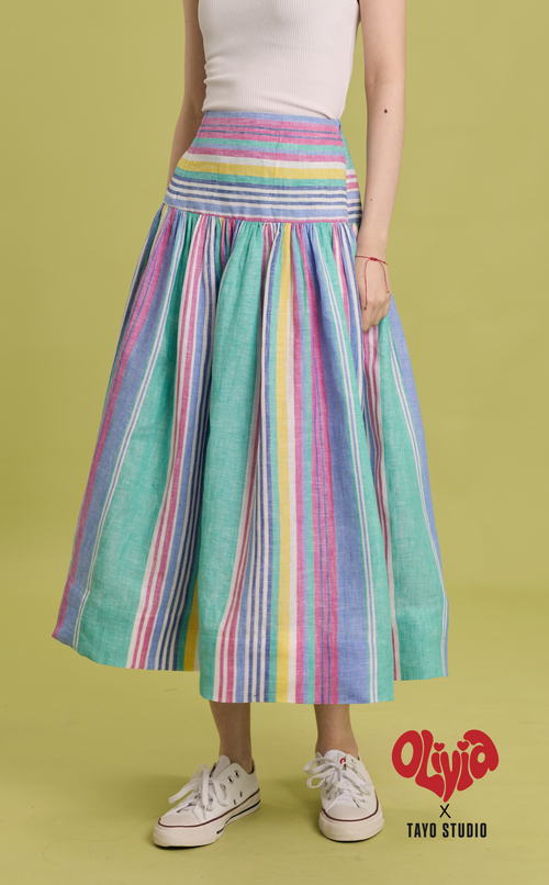 MARIA SKIRT - MULTICOLOR LINEN STRIPES
