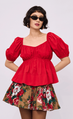 EYA TOP - RED POPLIN