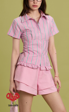 LIV TOP - PINK GREEN STRIPES