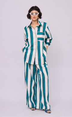 ESCOLTA TOP - TEAL STRIPES LINEN