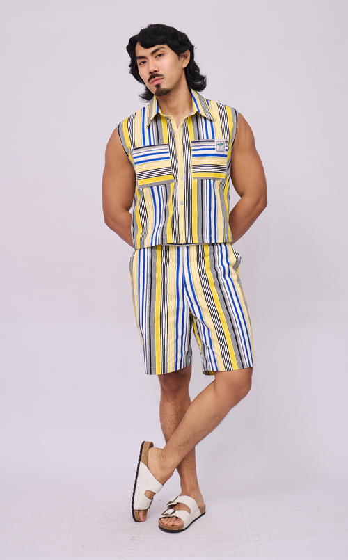 MANU SHORTS - BLUE AND YELLOW STRIPES