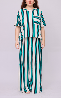 RANDY PANTS - TEAL STRIPES LINEN