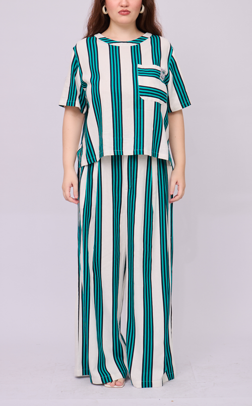 RANDY PANTS - TEAL STRIPES LINEN