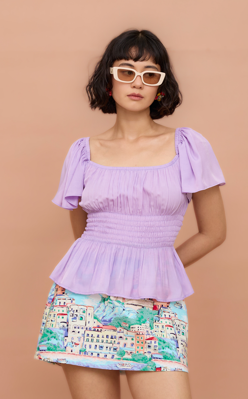 ODESSA TOP - PASTEL LILAC SATIN