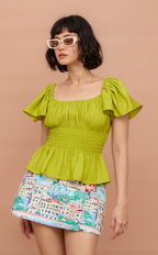 ODESSA TOP - CHARTREUSE SATIN