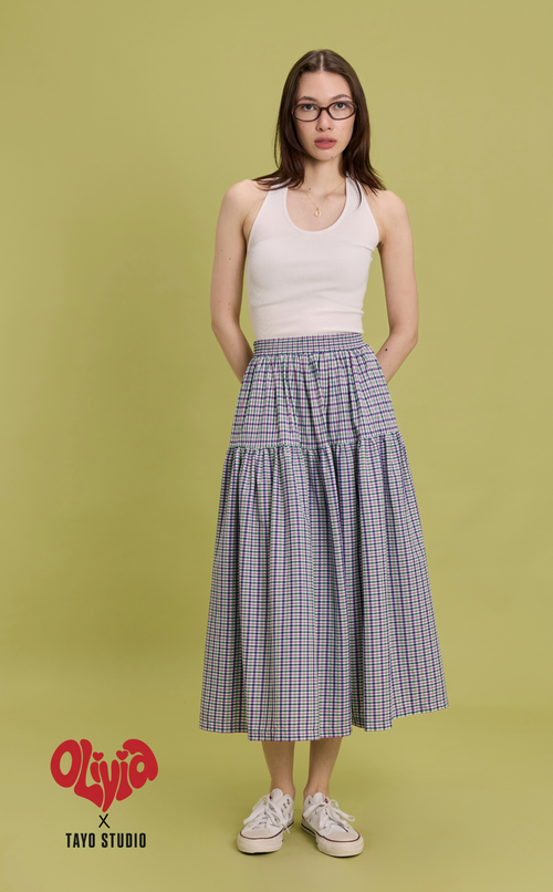 HANNAH SKIRT - PURPLE GREEN MICRO PLAID