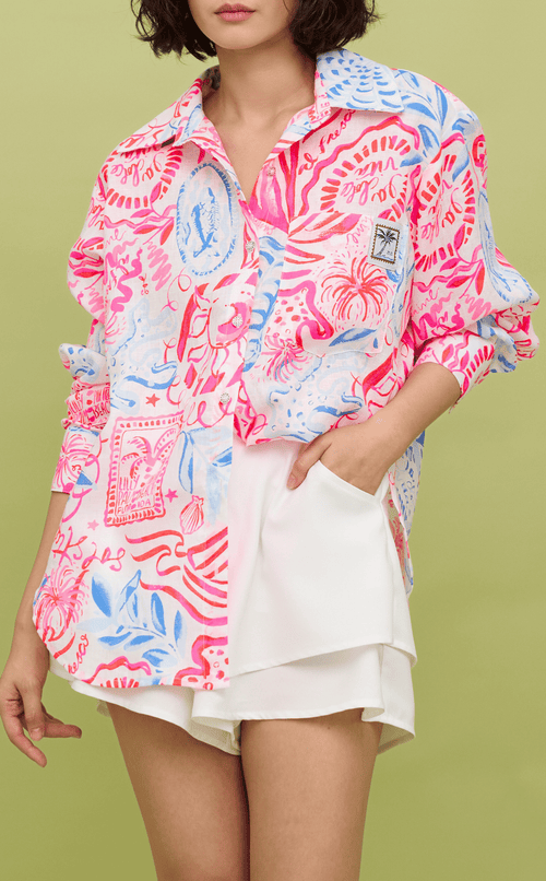 ESCOLTA TOP - NEON TROPICAL LINEN w/ EMBLEM