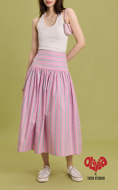MARIA SKIRT - PINK GREEN STRIPES