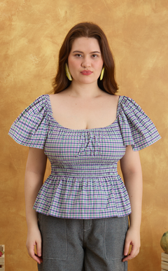 ODESSA TOP - PURPLE GREEN MICRO PLAID Shop.TayoStudio