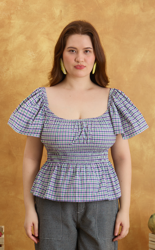 ODESSA TOP - PURPLE GREEN MICRO PLAID Shop.TayoStudio