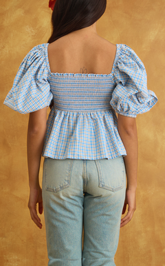 MARIKIT TOP - BLUE MICRO PLAID Shop.TayoStudio