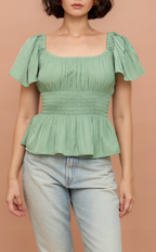 ODESSA TOP - PASTEL GREEN SATIN