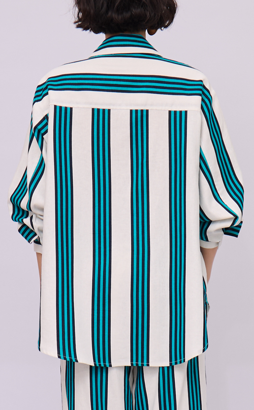 ESCOLTA TOP - TEAL STRIPES LINEN