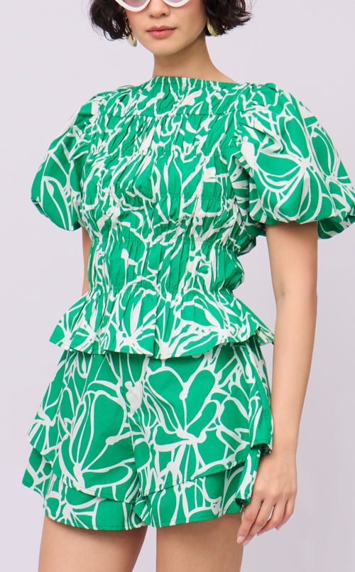 AZUL SHORTS - GREEN FLOWER LINE
