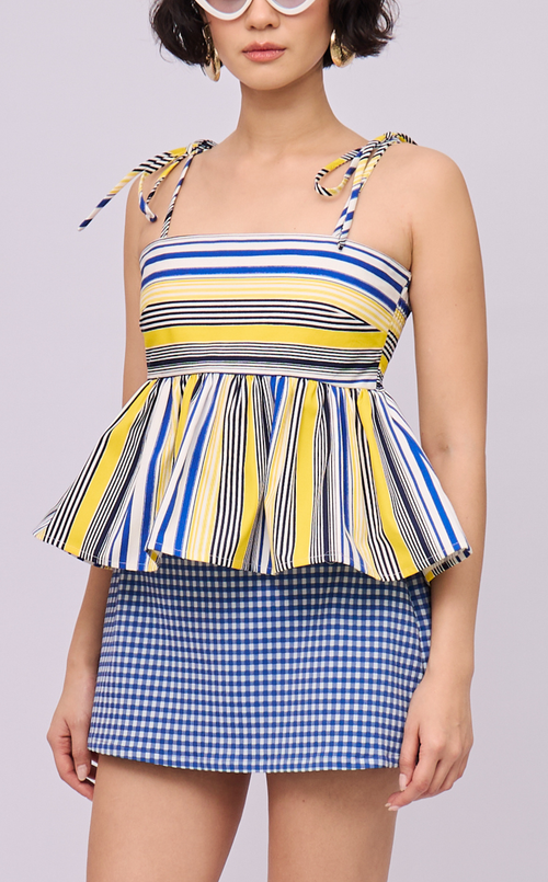 GABI TOP - BLUE AND YELLOW STRIPES