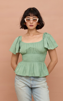 ODESSA TOP - PASTEL GREEN SATIN