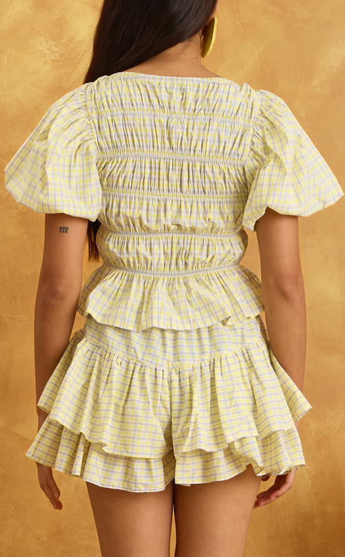 ELENA TOP - YELLOW MICRO PLAID Shop.TayoStudio