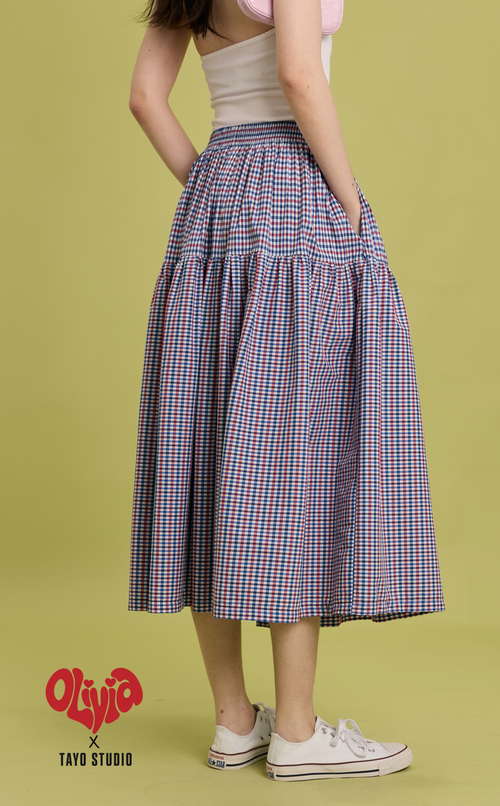 HANNAH SKIRT - RED BLUE MICRO PLAID
