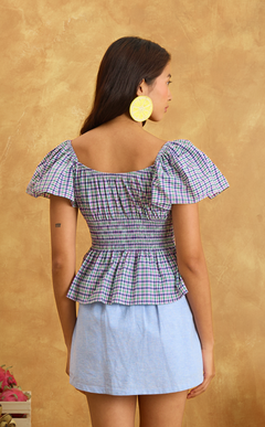 ODESSA TOP - PURPLE GREEN MICRO PLAID Shop.TayoStudio