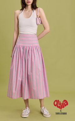 MARIA SKIRT - PINK GREEN STRIPES