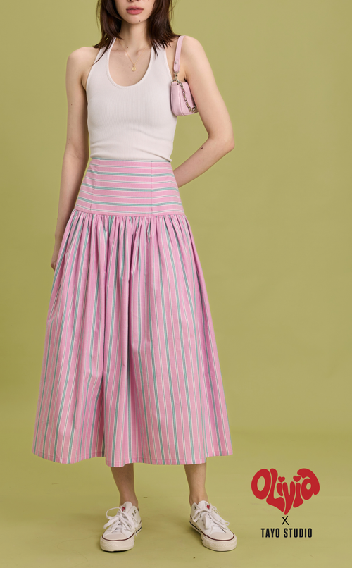 MARIA SKIRT - PINK GREEN STRIPES