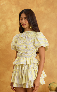 ELENA TOP - YELLOW MICRO PLAID Shop.TayoStudio