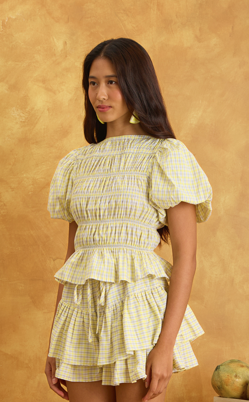 ELENA TOP - YELLOW MICRO PLAID Shop.TayoStudio