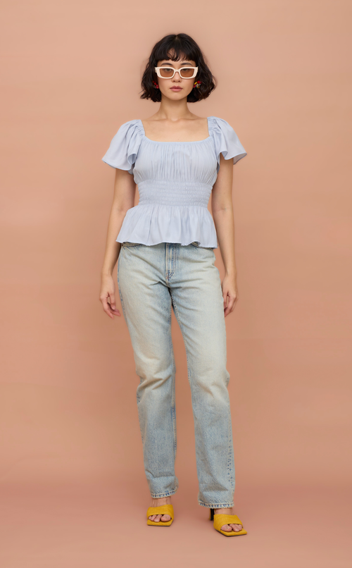 ODESSA TOP - PASTEL DOVE SATIN