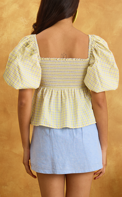 MARIKIT TOP - YELLOW MICRO PLAID Shop.TayoStudio
