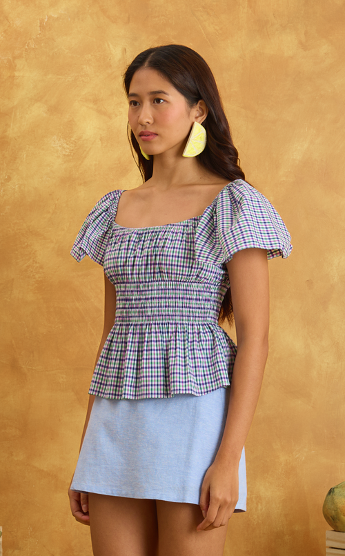 ODESSA TOP - PURPLE GREEN MICRO PLAID Shop.TayoStudio