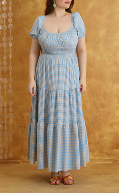 PENELOPE MAXI DRESS - BLUE MICRO PLAID