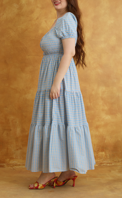 PENELOPE MAXI DRESS - BLUE MICRO PLAID Shop.TayoStudio