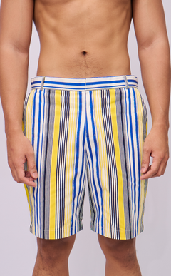 MANU SHORTS - BLUE AND YELLOW STRIPES