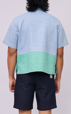 NINYO SHIRT - BLUE AND GREEN CHEVRON