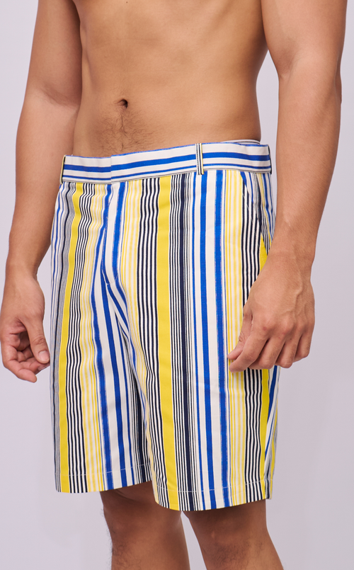MANU SHORTS - BLUE AND YELLOW STRIPES