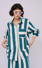 ESCOLTA TOP - TEAL STRIPES LINEN