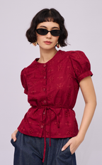CELINE TOP - MERLOT EYELET