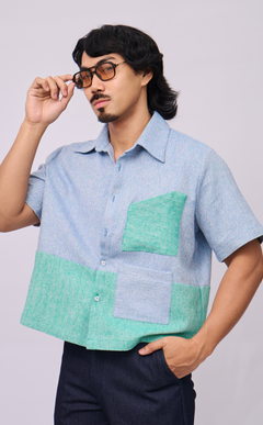 NINYO SHIRT - BLUE AND GREEN CHEVRON