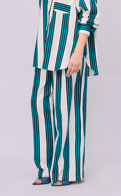 RANDY PANTS - TEAL STRIPES LINEN