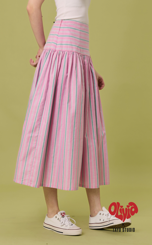 MARIA SKIRT - PINK GREEN STRIPES