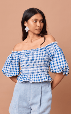 ADORA TOP - BLUE GINGHAM Shop.TayoStudio