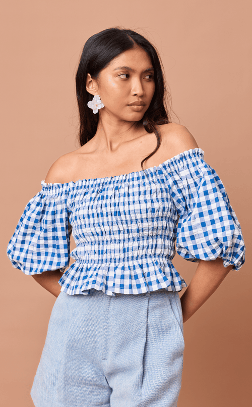 ADORA TOP - BLUE GINGHAM Shop.TayoStudio